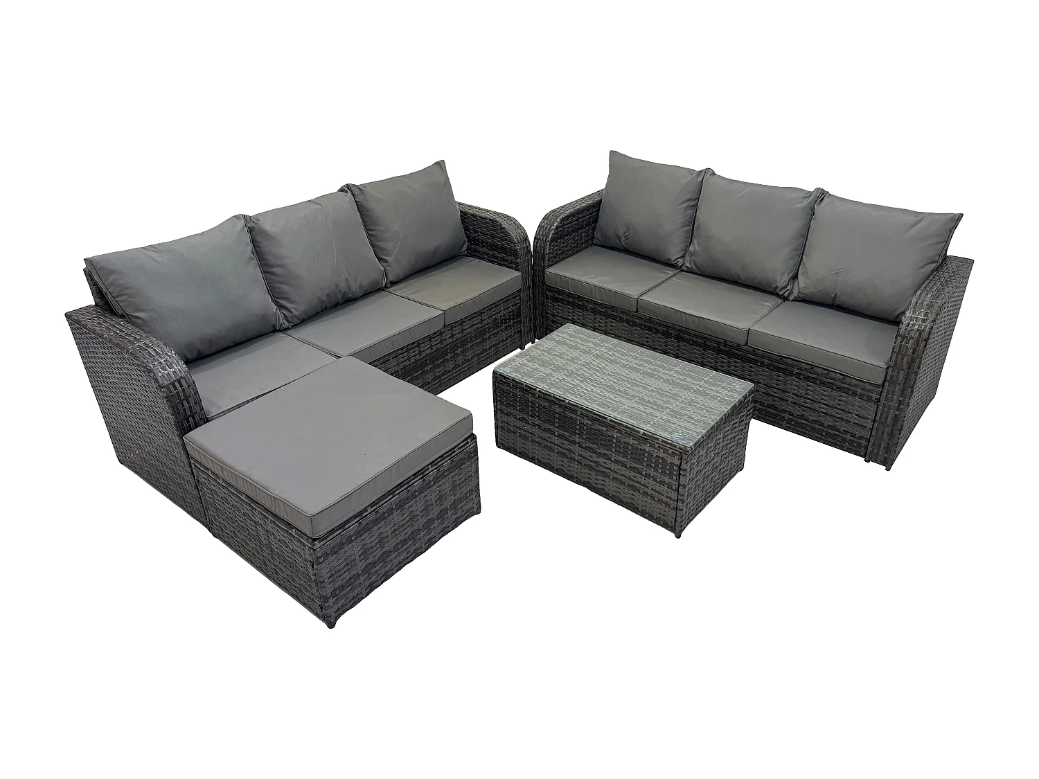 Gartenmöbel-Sets 7-Sitzer Polyrattan Möbel Sofa Sets mit Rechteckiger Couchtisch 3-Sitzer Sofa