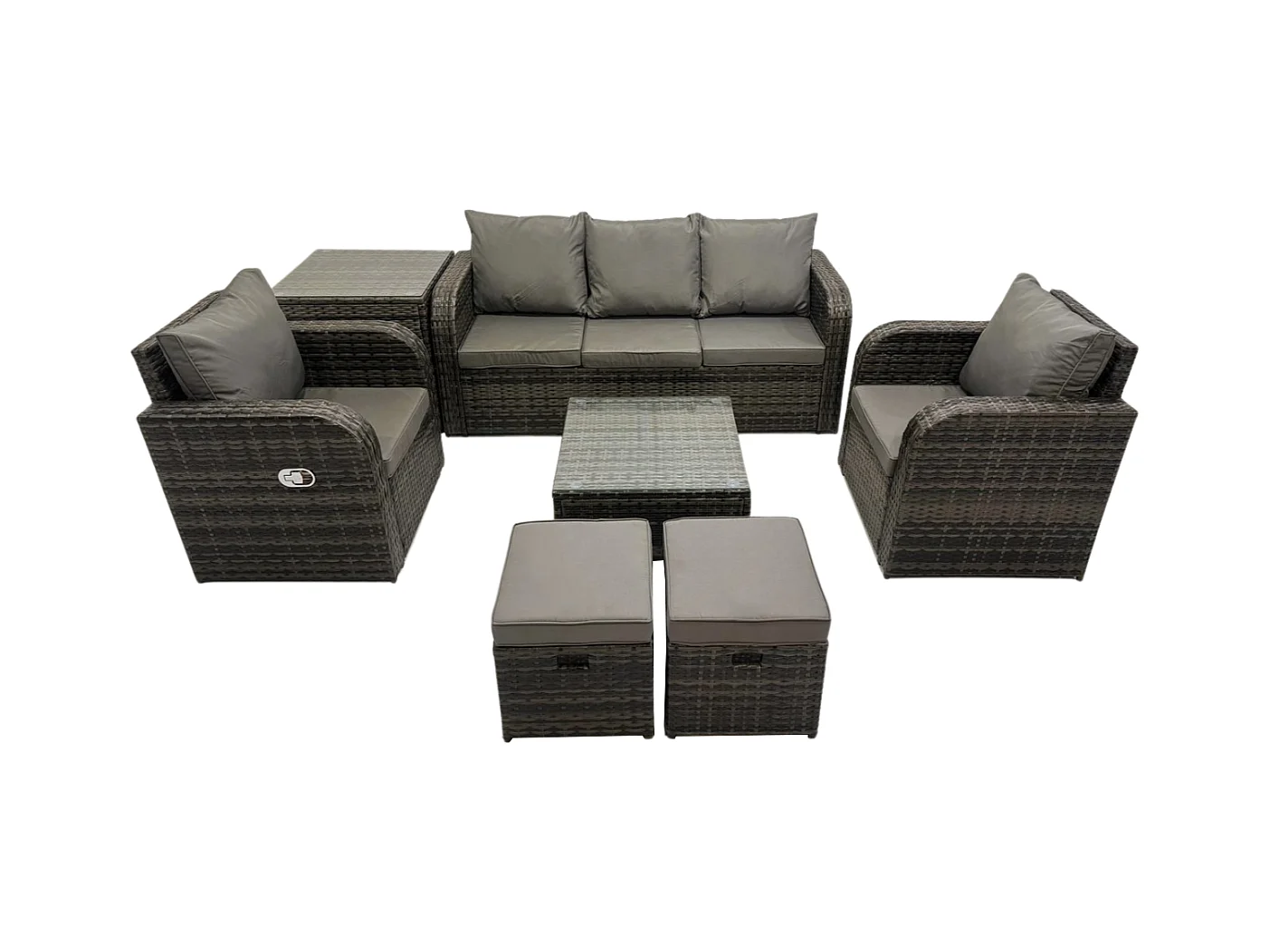 Ensembles de meubles de jardin 7 places Canapés de terrasse avec Chaise inclinable Canapé 3 places Table d'appoint 2 Petits tabourets Gris foncé mixte