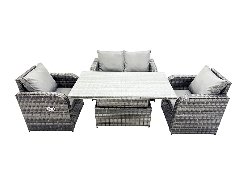 Polyrattan Sitzgruppe Essgruppe Set höhenverstellbarer Tisch Love Sofa mit Liegestühle