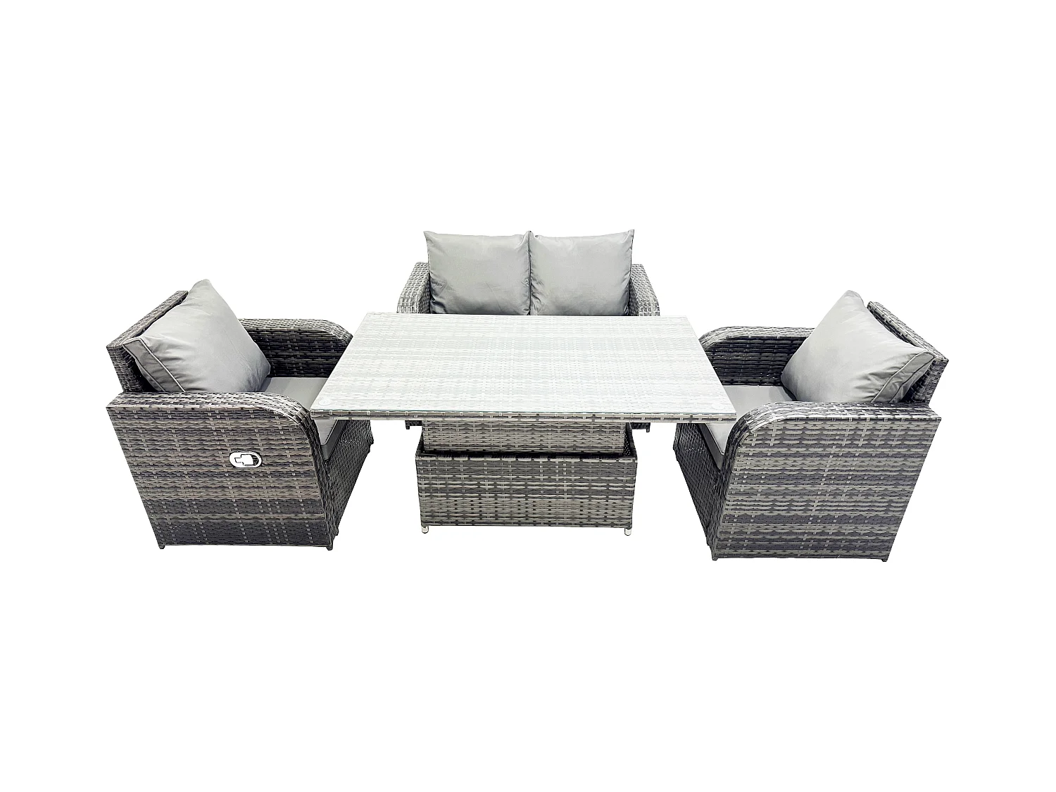 Polyrattan Sitzgruppe Essgruppe Set höhenverstellbarer Tisch Love Sofa mit Liegestühle