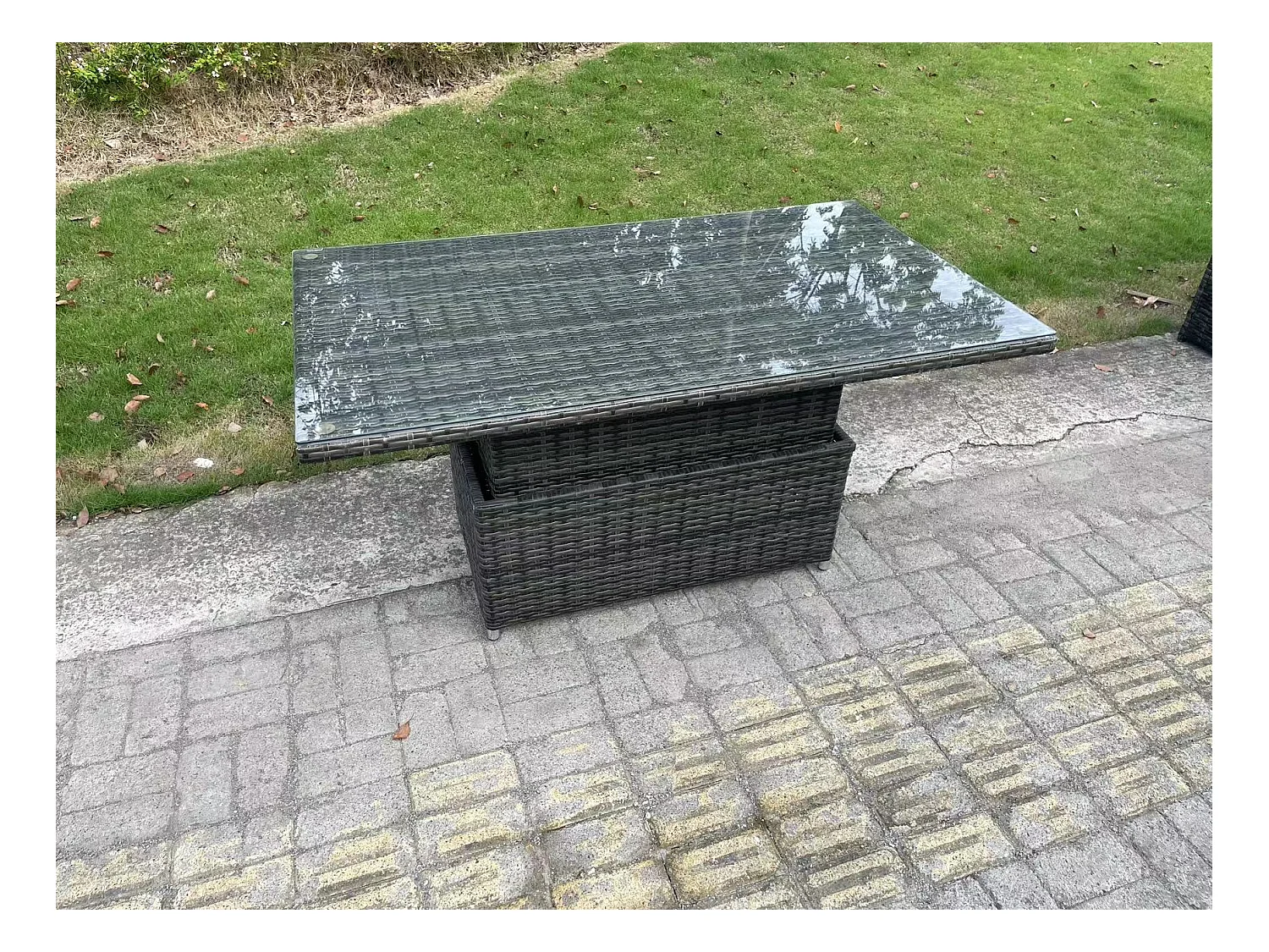 Polyrattan Sitzgruppe Essgruppe Set höhenverstellbarer Tisch Love Sofa mit Liegestühle