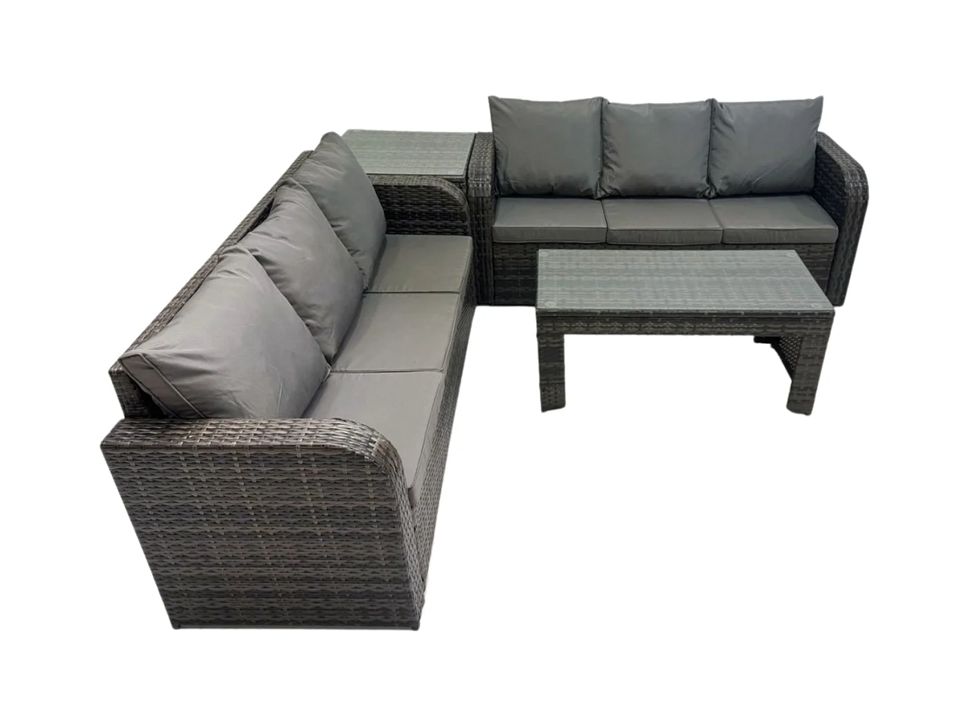 6 places Salon de jardin exterieur avec Table basse rectangulaire Table d'appoint Gris foncé mixte