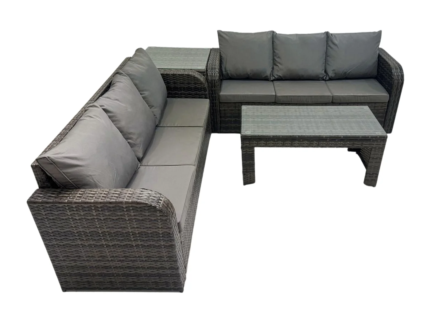 6 places Salon de jardin exterieur avec Table basse rectangulaire Table d'appoint Gris foncé mixte