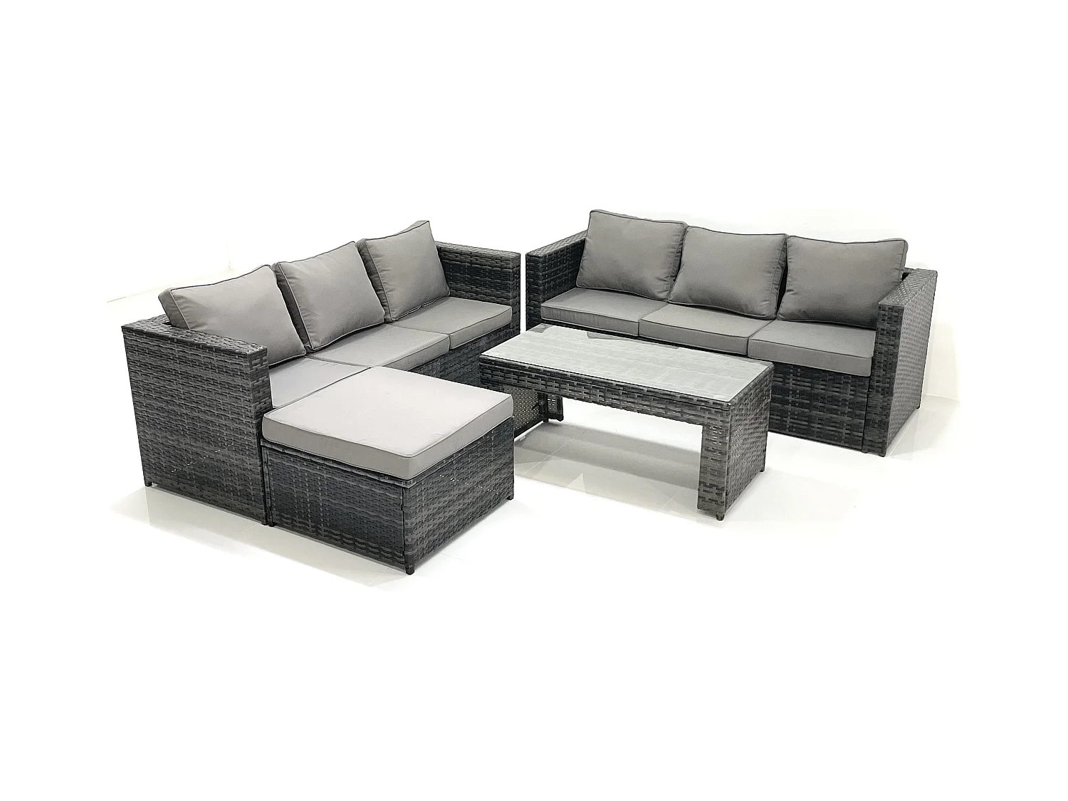 Garten Rattanmöbel Set mit Sofa Couchtisch 2 Großer Hockern Dunkelgrau Gemischt