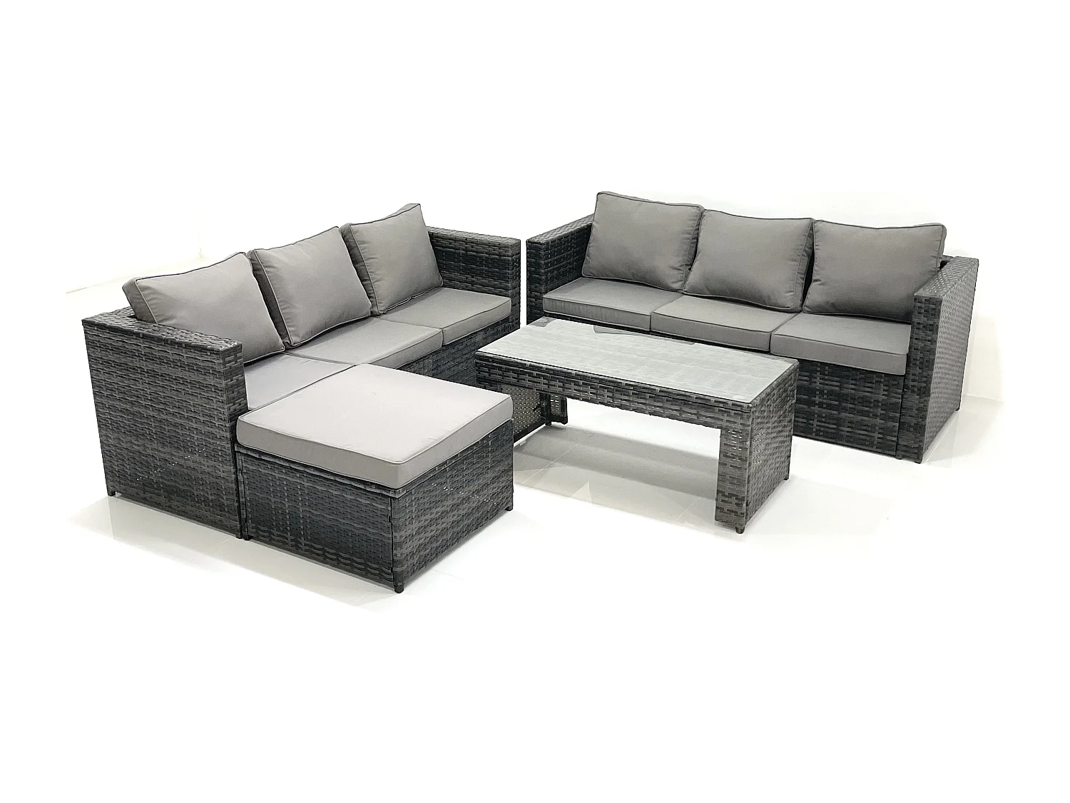 Garten Rattanmöbel Set mit Sofa Couchtisch 2 Großer Hockern Dunkelgrau Gemischt