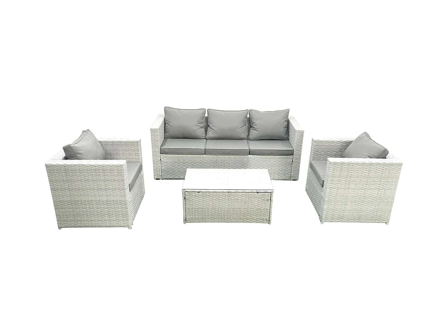 Salon de jardin avec Canapé 3 places 2 Chaise Table basse rectangulaire Gris clair mixte 5 places