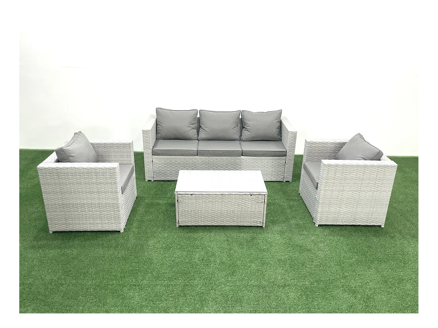 Salon de jardin avec Canapé 3 places 2 Chaise Table basse rectangulaire Gris clair mixte 5 places