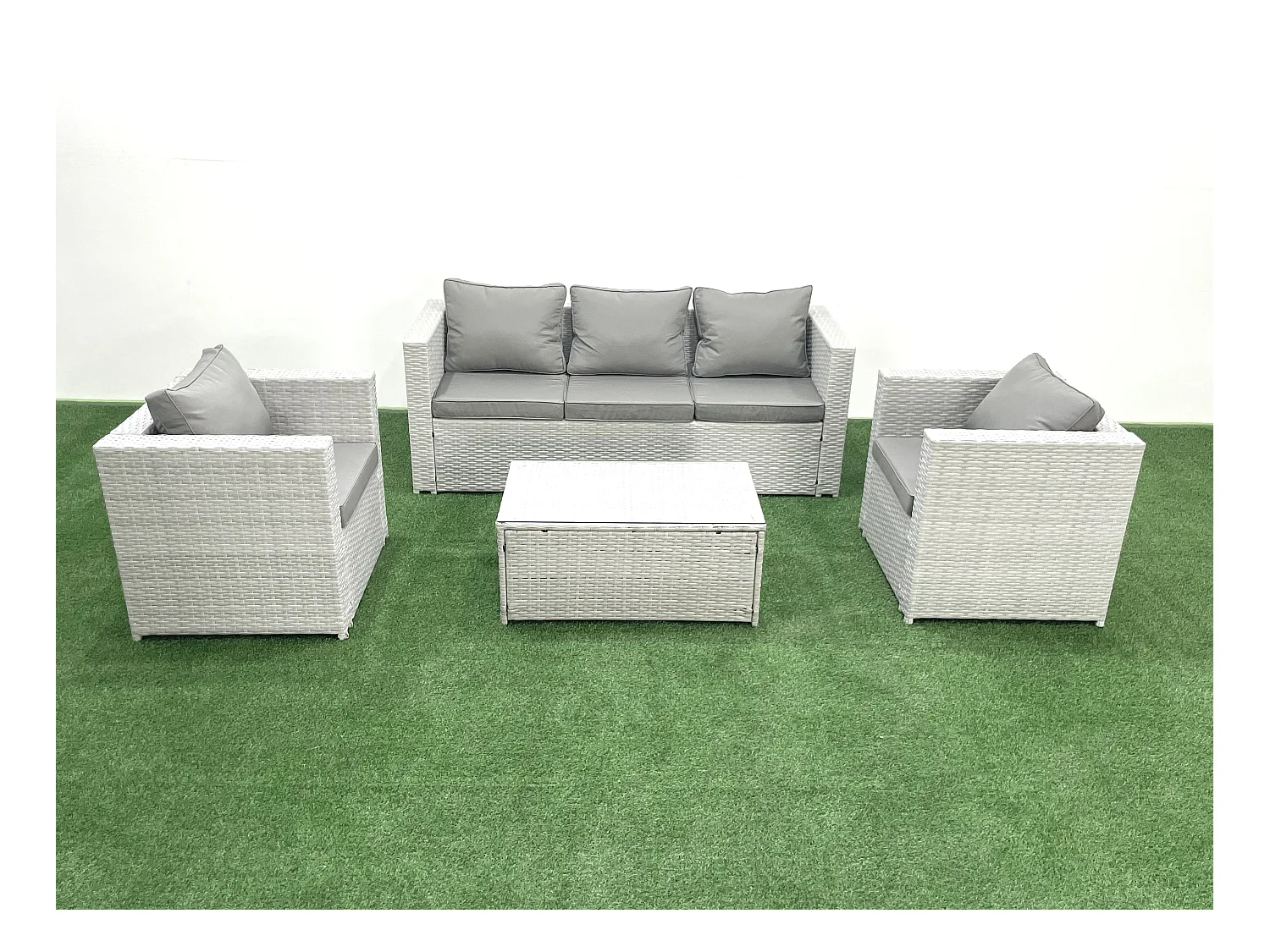 Salon de jardin avec Canapé 3 places 2 Chaise Table basse rectangulaire Gris clair mixte 5 places