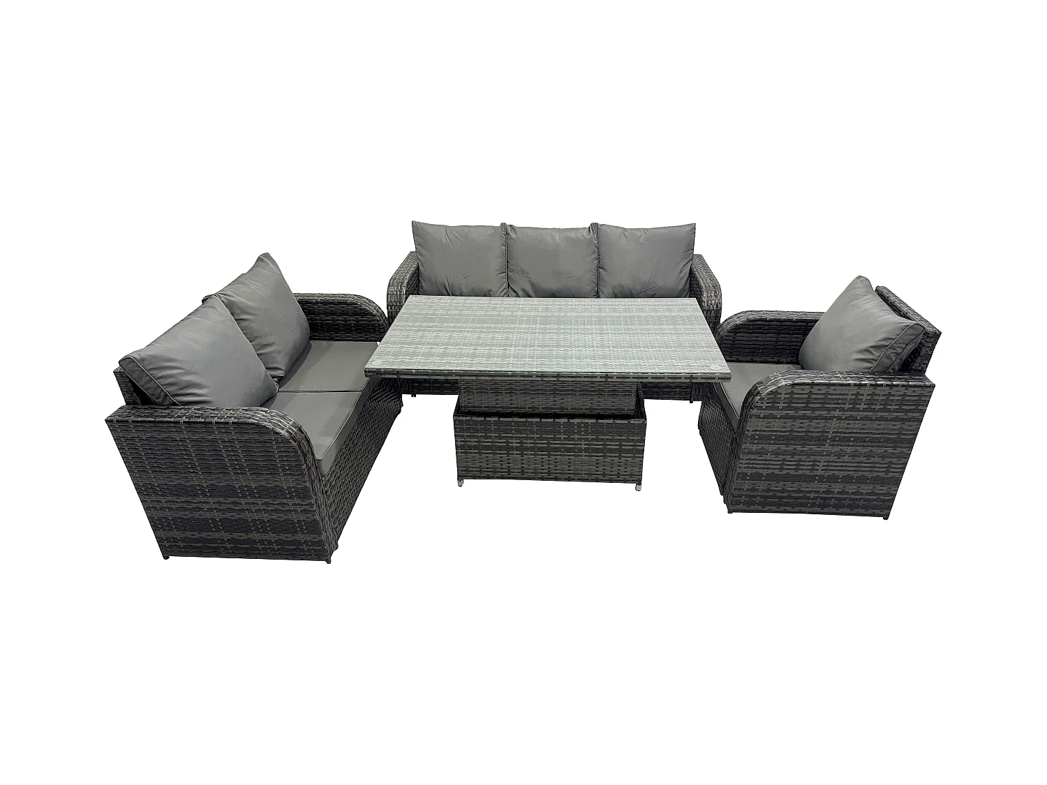 Salon de Jardin en Résine Ensemble Repas de Jardin Exterieur Table à manger réglable en hauteur avec Canapé 3 places Chaise inclinable Canapé d'amour