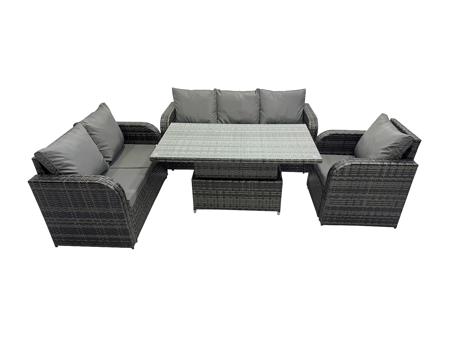 Salon de Jardin en Résine Ensemble Repas de Jardin Exterieur Table à manger réglable en hauteur avec Canapé 3 places Chaise inclinable Canapé d'amour