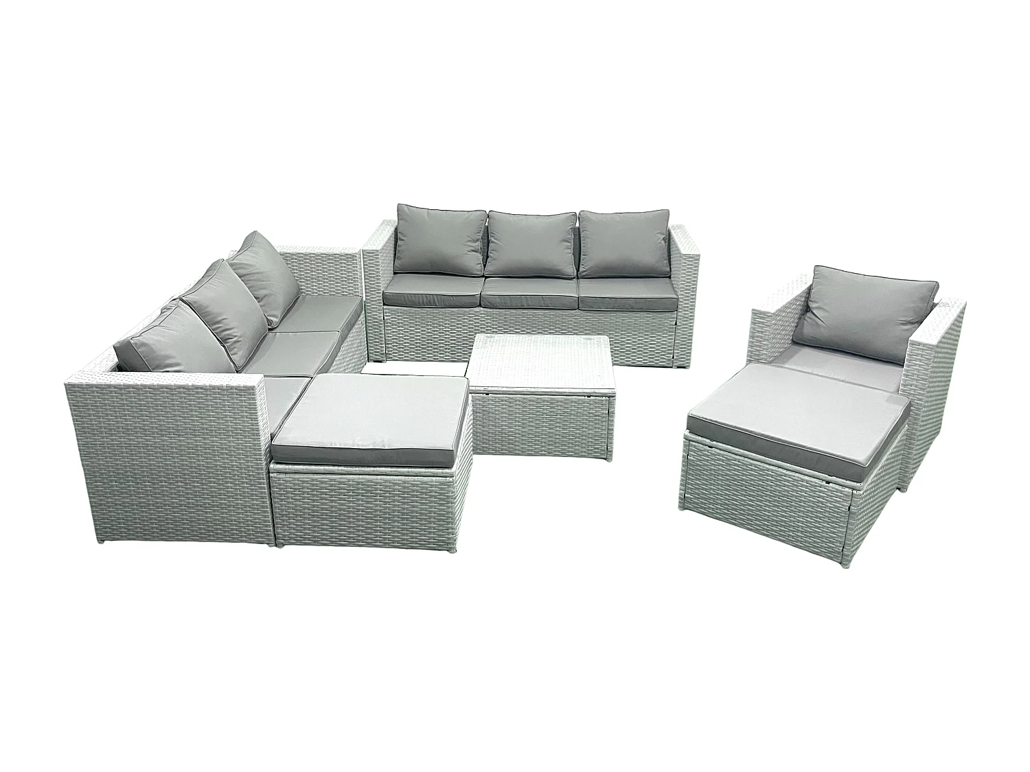 Meubles d'extérieur en rotin avec Fauteuil Table basse carrée 2 Grand tabourets Gris clair mixte