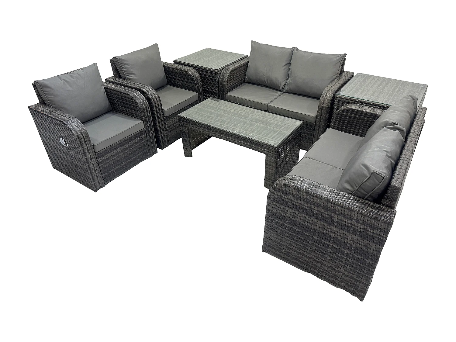 7 Stück Polyrattan Gartenmöbel Set Rattansofa, Tisch und Sesseln Gartentisch Terrassenset