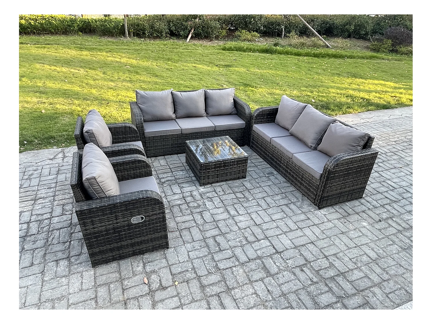 Dossier haut Salon de jardin avec Table basse carrée Ensemble de canapés en rotin Gris foncé mixte