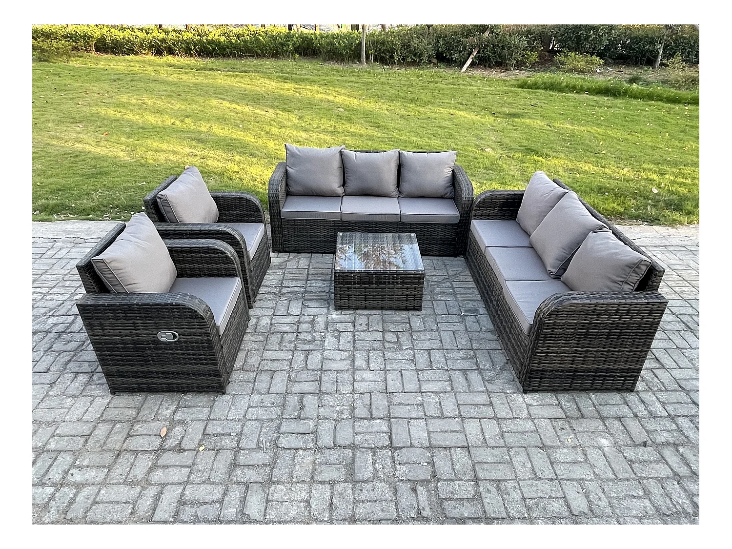 Dossier haut Salon de jardin avec Table basse carrée Ensemble de canapés en rotin Gris foncé mixte