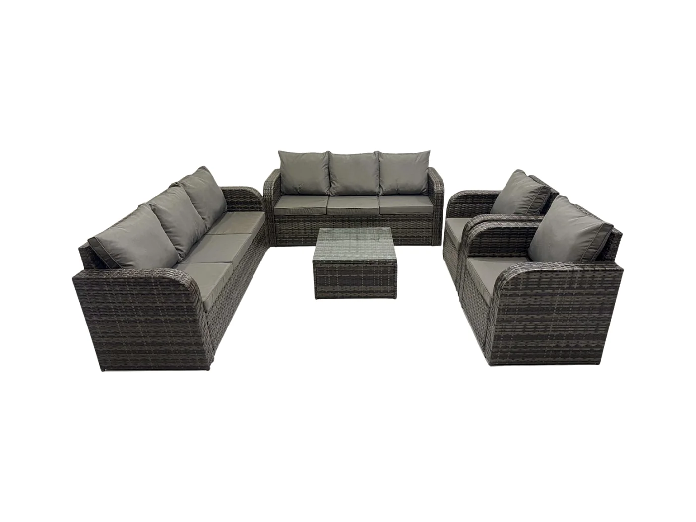 Hoher Rücken Polyrattan Gartenmöbel Set mit Quadratischer Couchtisch Garten Lounge Set Dunkelgrau Gemischt
