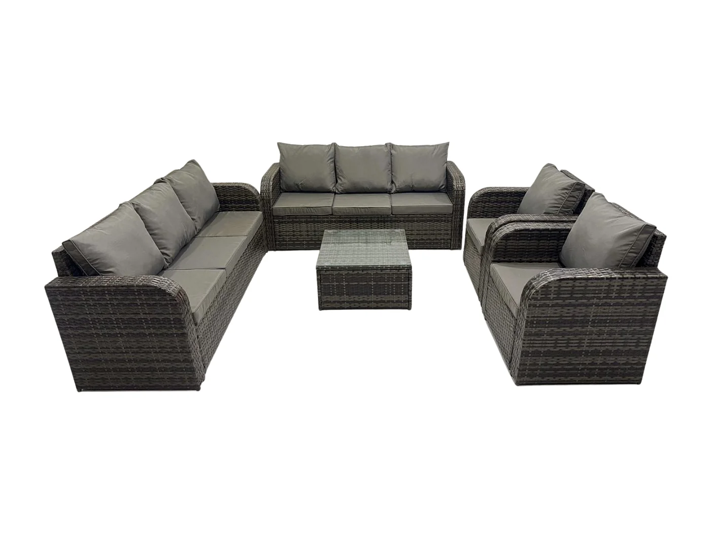 Hoher Rücken Polyrattan Gartenmöbel Set mit Quadratischer Couchtisch Garten Lounge Set Dunkelgrau Gemischt