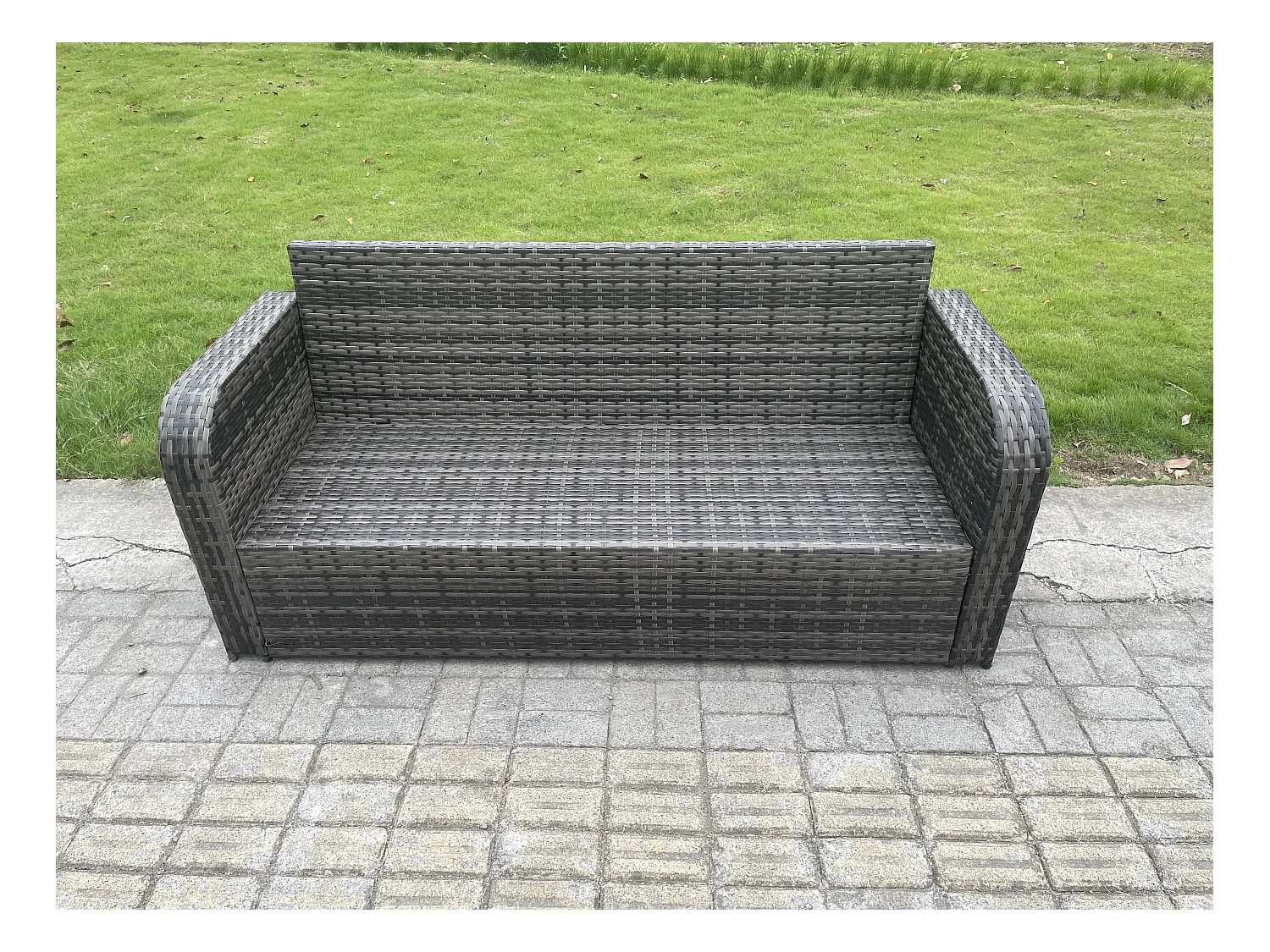 9 places Ensemble de canapés en rotin Salon de jardin avec Table basse rectangulaire 2 Tables d'appoint Canapé 3 places Gris foncé mixte