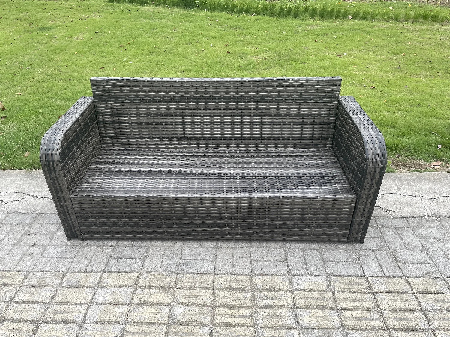 9-Sitzer Garten Sofa im Freien Set Polyrattan Gartenmöbel Set mit Rechteckiger Couchtisch 2 Beistelltischen 3-Sitzer Sofa Dunkelgrau Gemischt