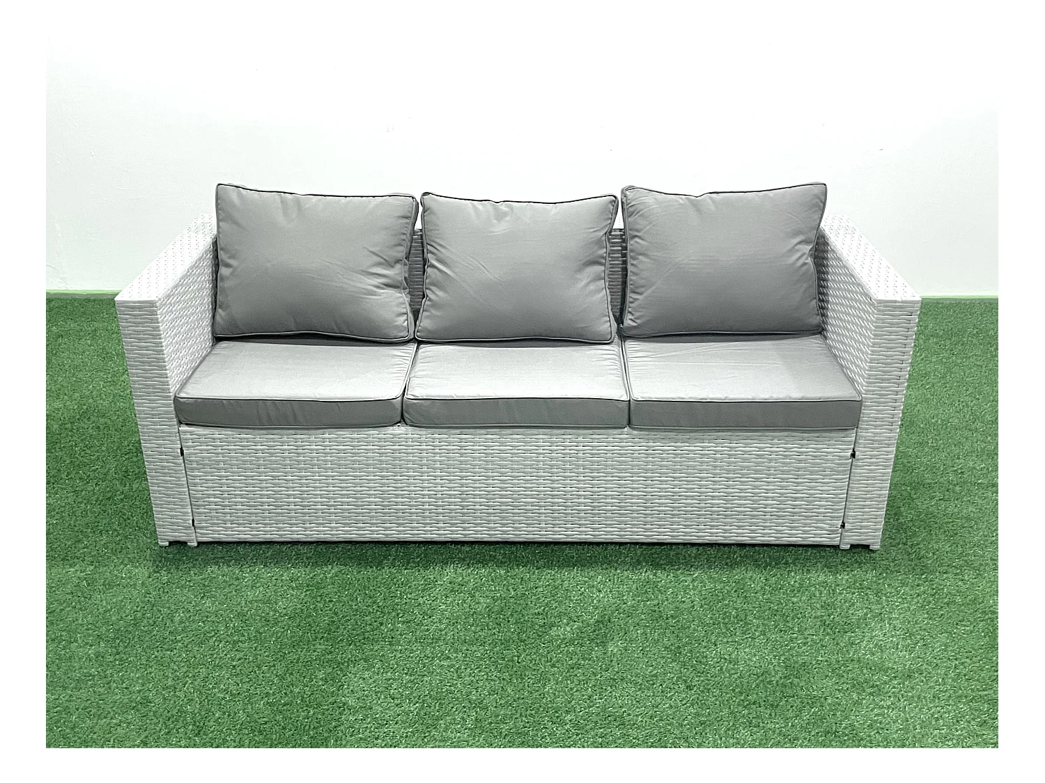 Polyrattan Gartenmöbel Set 5 Stücke Outdoor Garten Sofa Rechteckiger Couchtisch Set mit 2 Sesseln Hocker Hellgrau gemischt