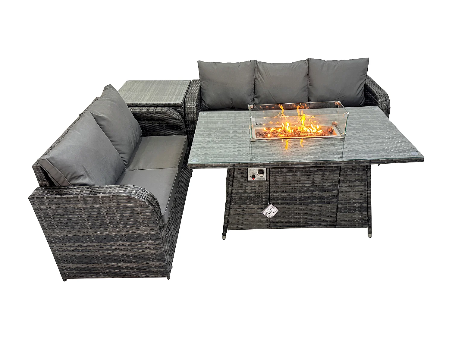 Salon de jardin avec Table de foyer à gaz,Table d'appoint 4 Pièces Ensemble de canapés en rotin Gris foncé mixte