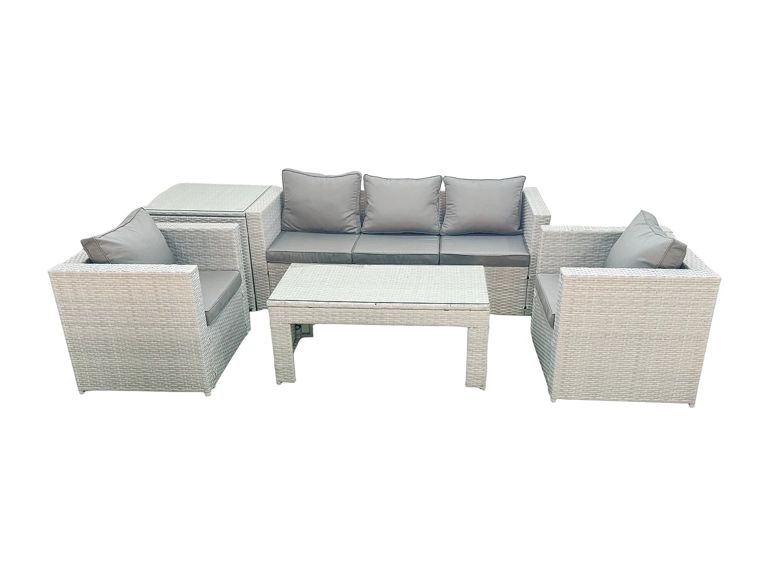 Salon de jardin 5 Pièces Canapé de jardin Table basse oblongue avec 2 Chaises Side Tabe Gris clair mixte
