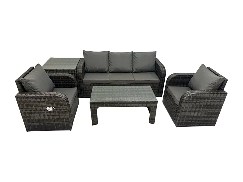 Salon de jardin Ensemble avec Chaise inclinable Table basse Table d'appoint Gris foncé mixte