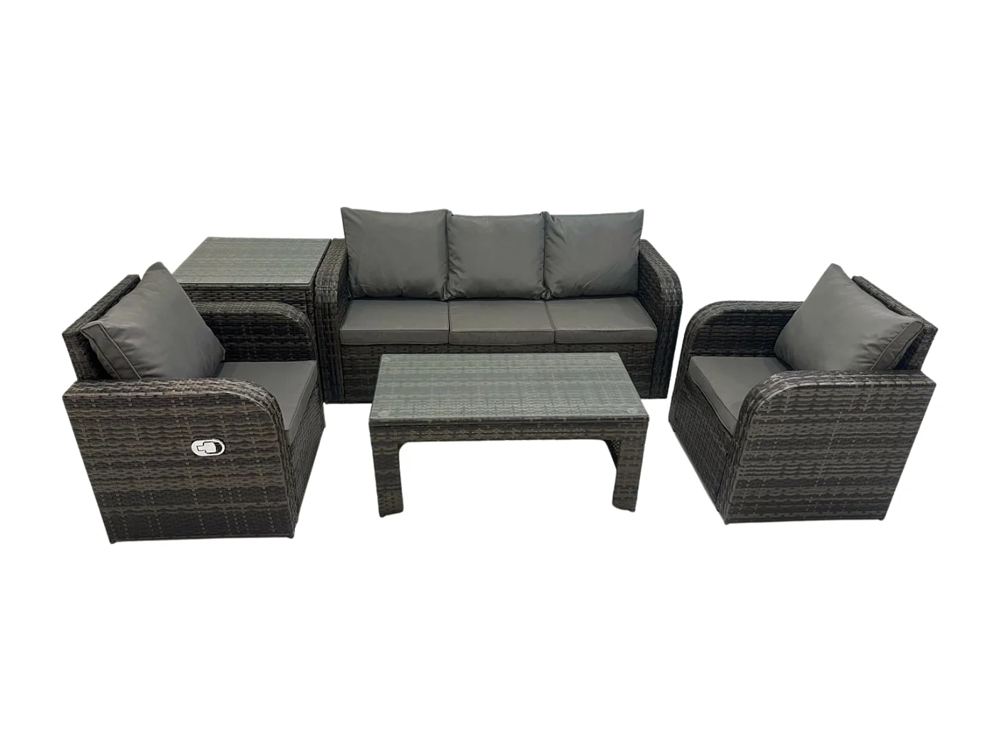 Salon de jardin Ensemble avec Chaise inclinable Table basse Table d'appoint Gris foncé mixte