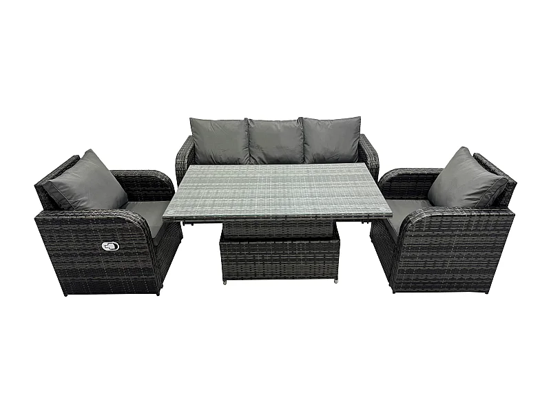 Rattan Gartenmöbel-Sets höhenverstellbarer Tisch Sofa Set mit Liegestühle Dunkelgrau Gemischt