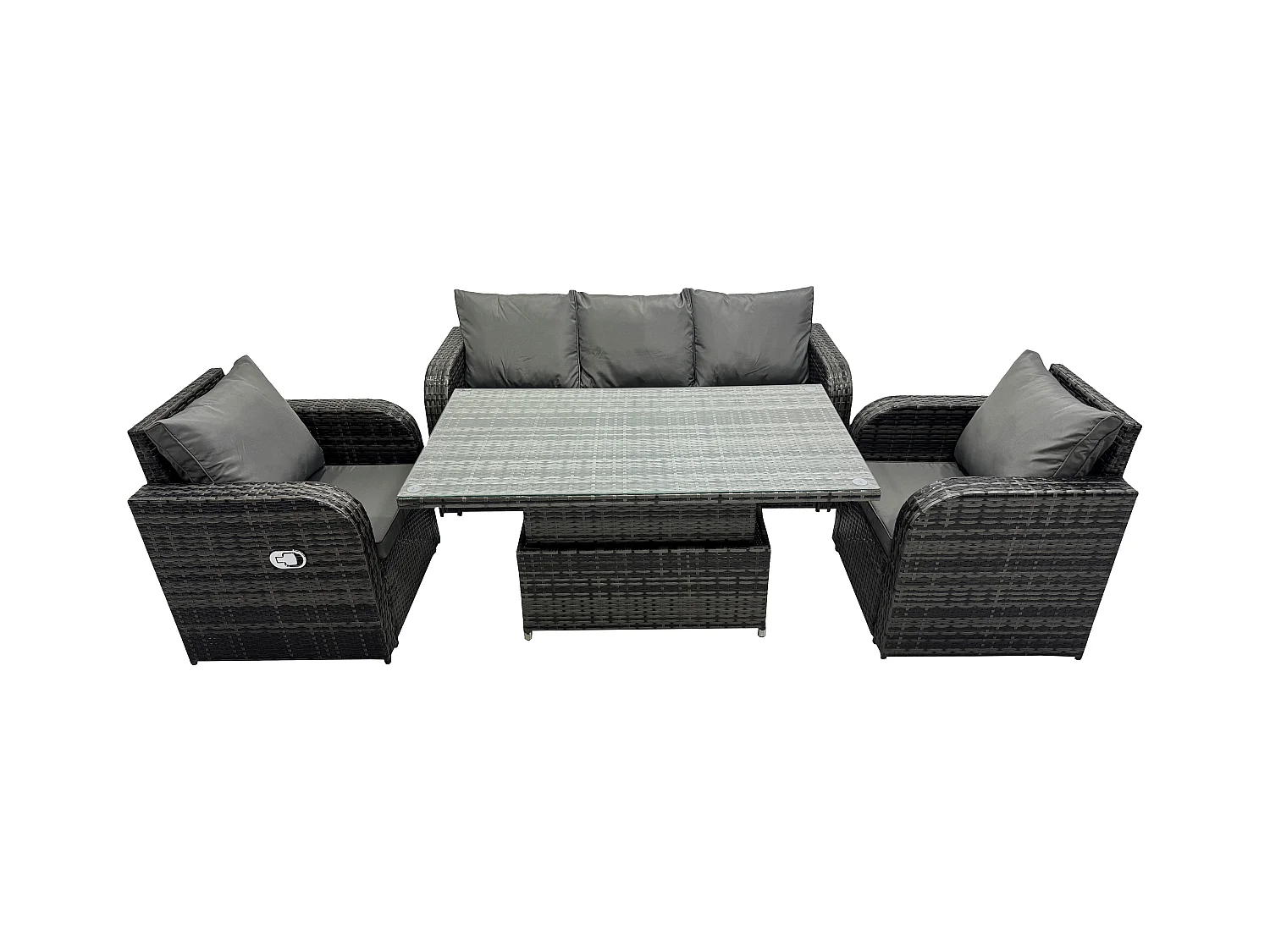 Ensemble de meubles de jardin en polyrotin avec Table à manger réglable en hauteur Canapé Chaise inclinable Gris foncé mixte