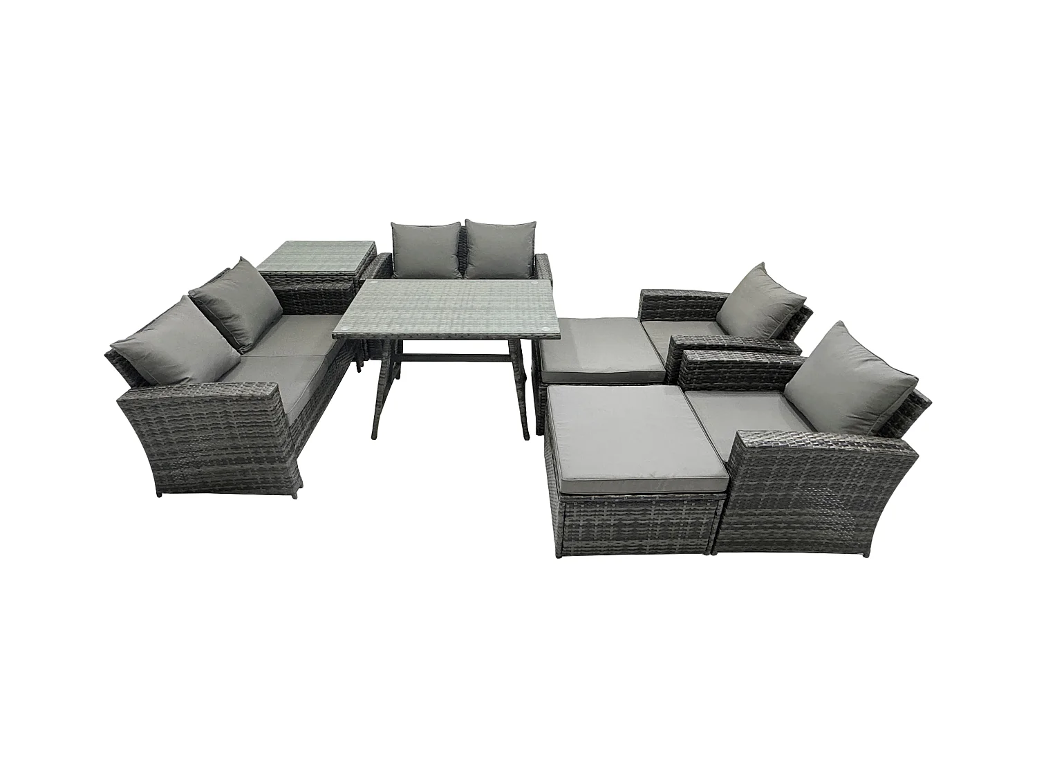 8 Pièces Ensemble de canapé en rotin extérieur avec 2 Grand tabourets Table d'appoint Gris foncé mixte