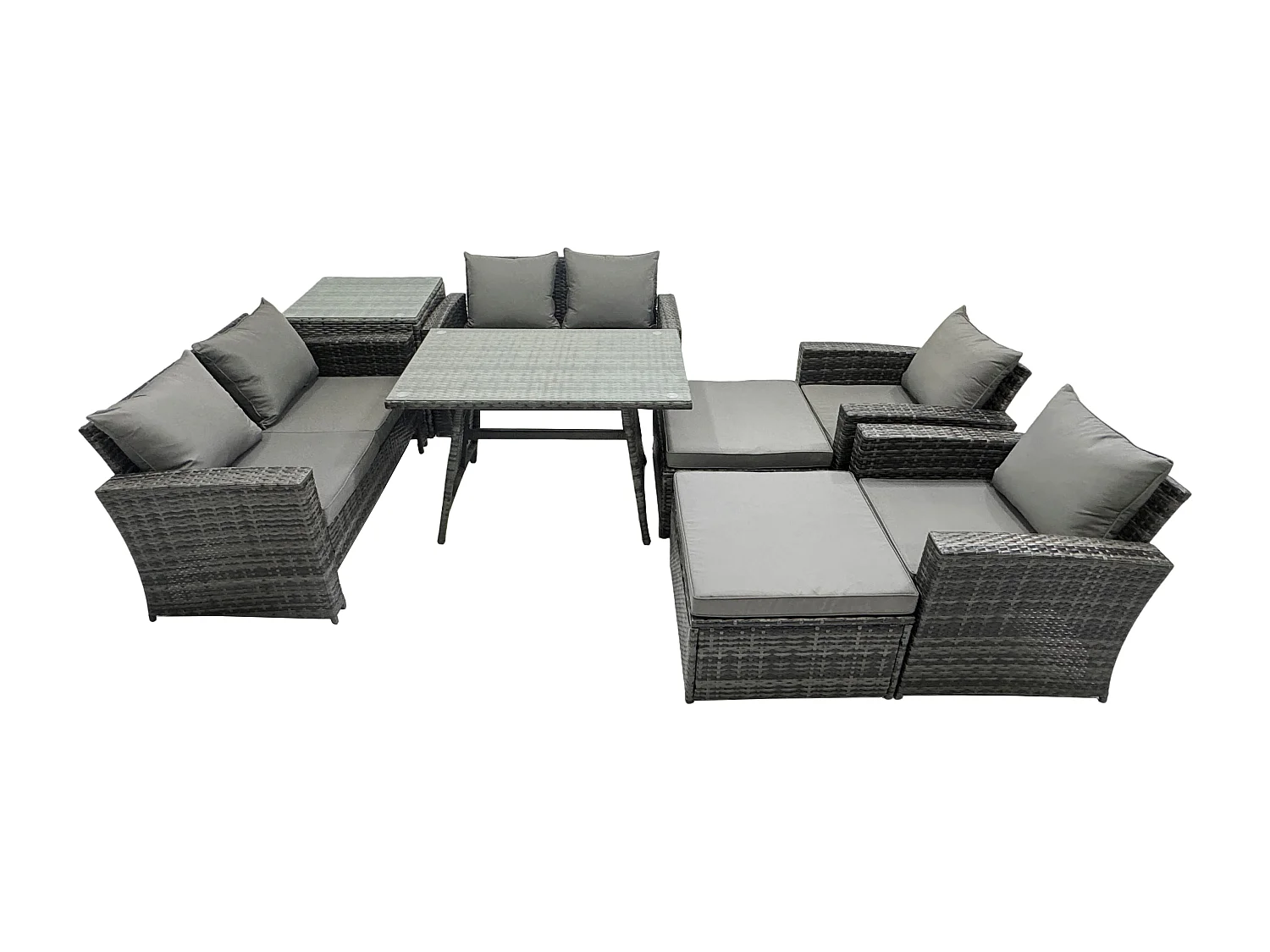 8 Pièces Ensemble de canapé en rotin extérieur avec 2 Grand tabourets Table d'appoint Gris foncé mixte