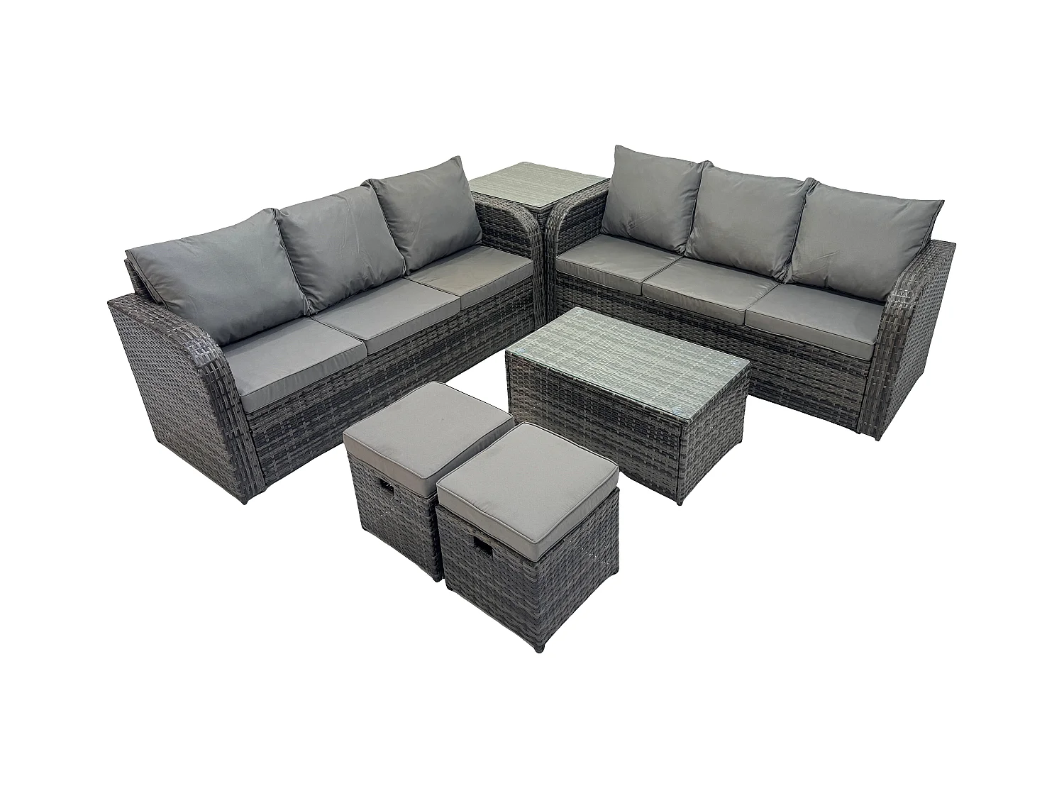 Gartenmöbel-Sets 8-Sitzer Polyrattan Möbel Sofa Sets mit Rechteckiger Couchtisch 3-Sitzer Sofa Beistelltisch 2 kleine Fußhockern Dunkelgrau Gemischt