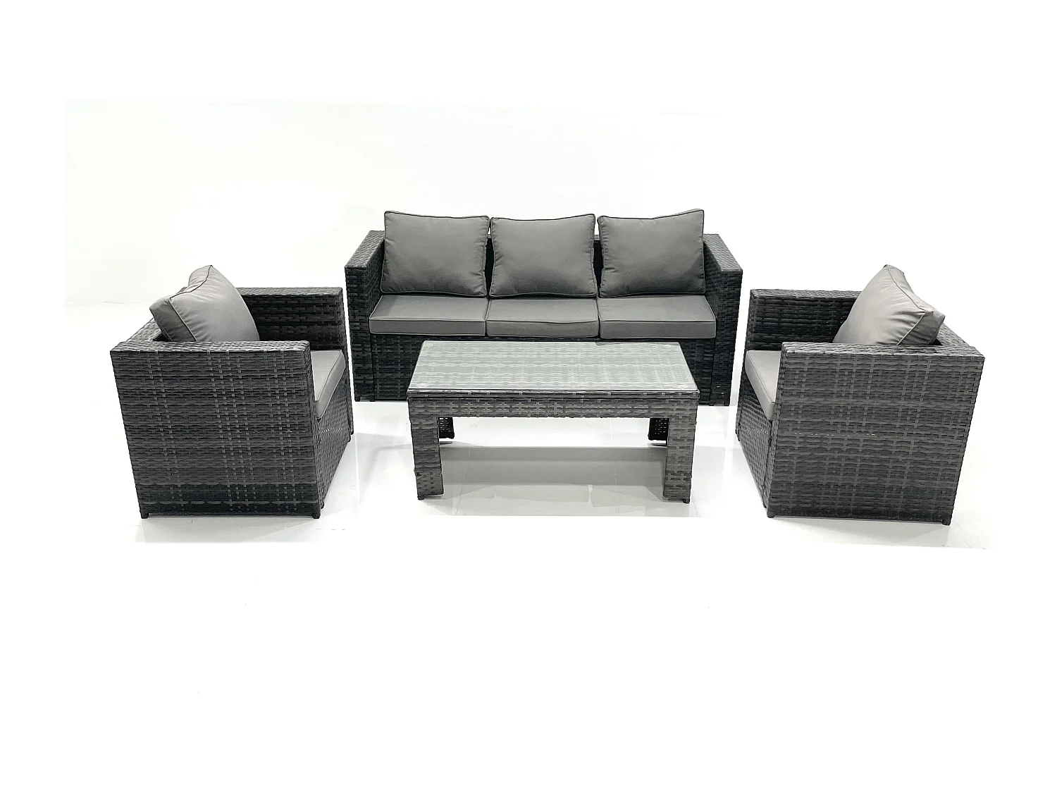 Fimous Rattan Garden Furniture Set Outdoor Lounger Sofa with Coffee Table 2 Armchair Dark Grey Mixed