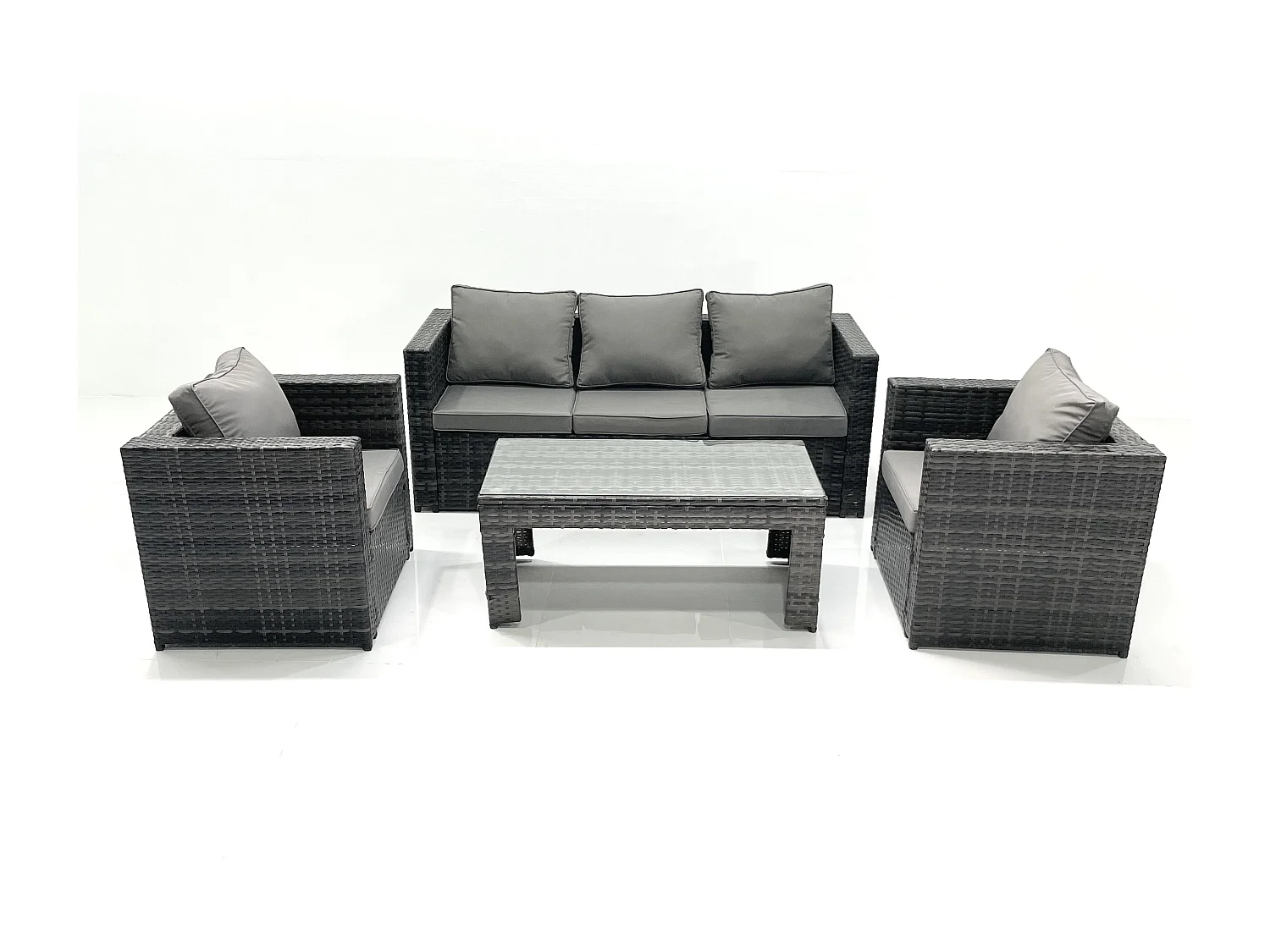 Fimous Rattan Garden Furniture Set Outdoor Lounger Sofa with Coffee Table 2 Armchair Dark Grey Mixed
