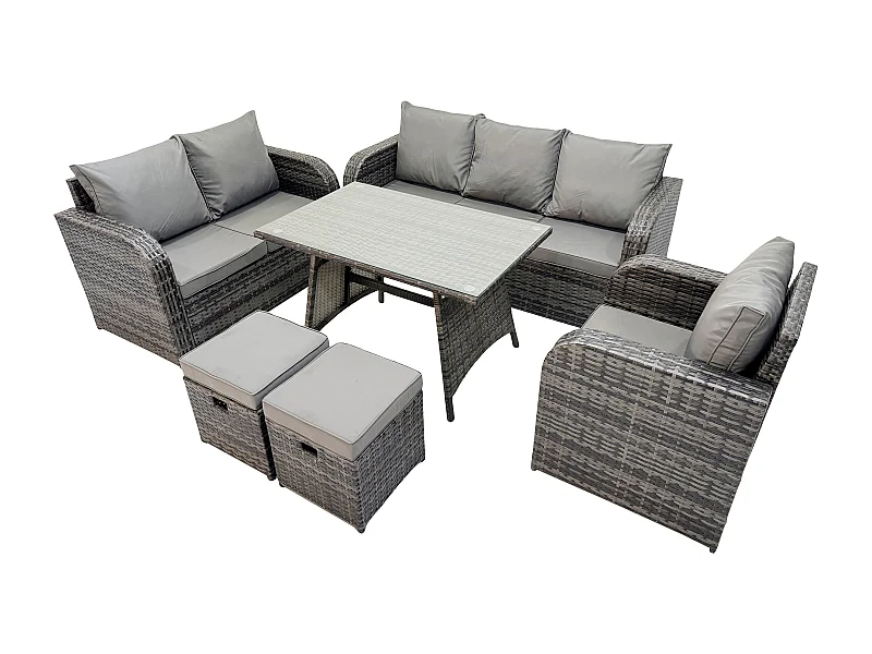 8-Sitzer Polyrattan Gartenmöbelset Garten Lounge Set mit Esstisch 2 kleine Fußhockern Dunkelgrau Gemischt