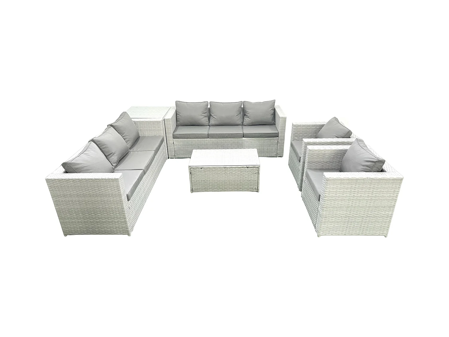 Rattan Sofa Gartenmöbel Set mit 2 Sesseln Rechteckiger Couchtisch Beistelltisch Hellgrau gemischt