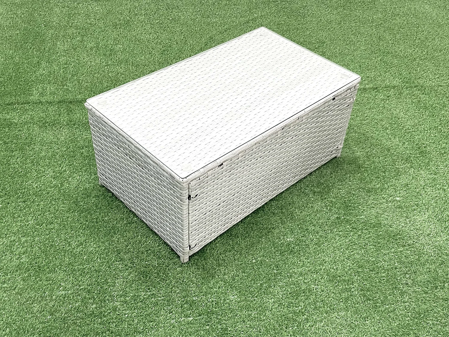 Rattan Sofa Gartenmöbel Set mit 2 Sesseln Rechteckiger Couchtisch Beistelltisch Hellgrau gemischt