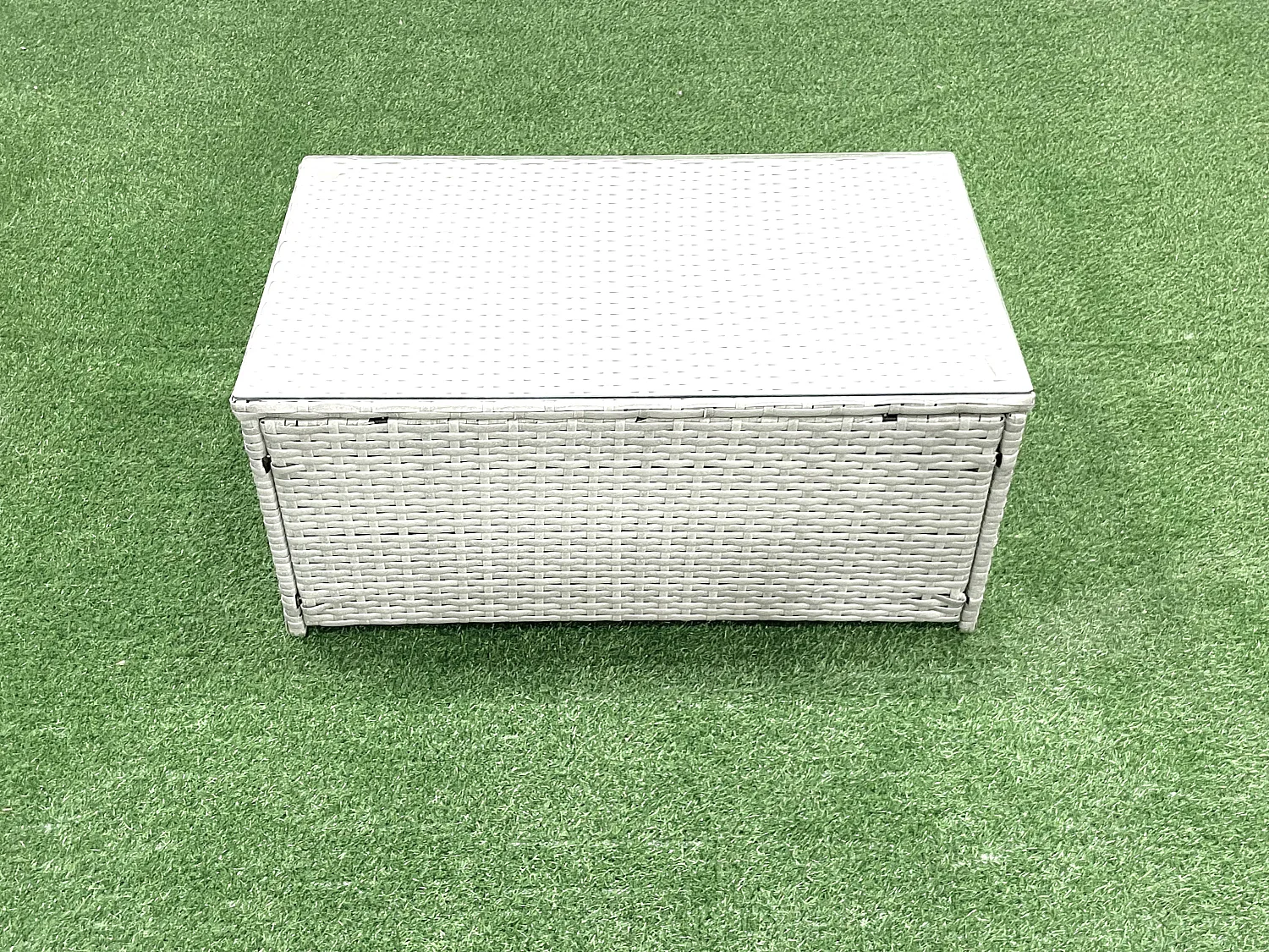 Rattan Sofa Gartenmöbel Set mit 2 Sesseln Rechteckiger Couchtisch Beistelltisch Hellgrau gemischt
