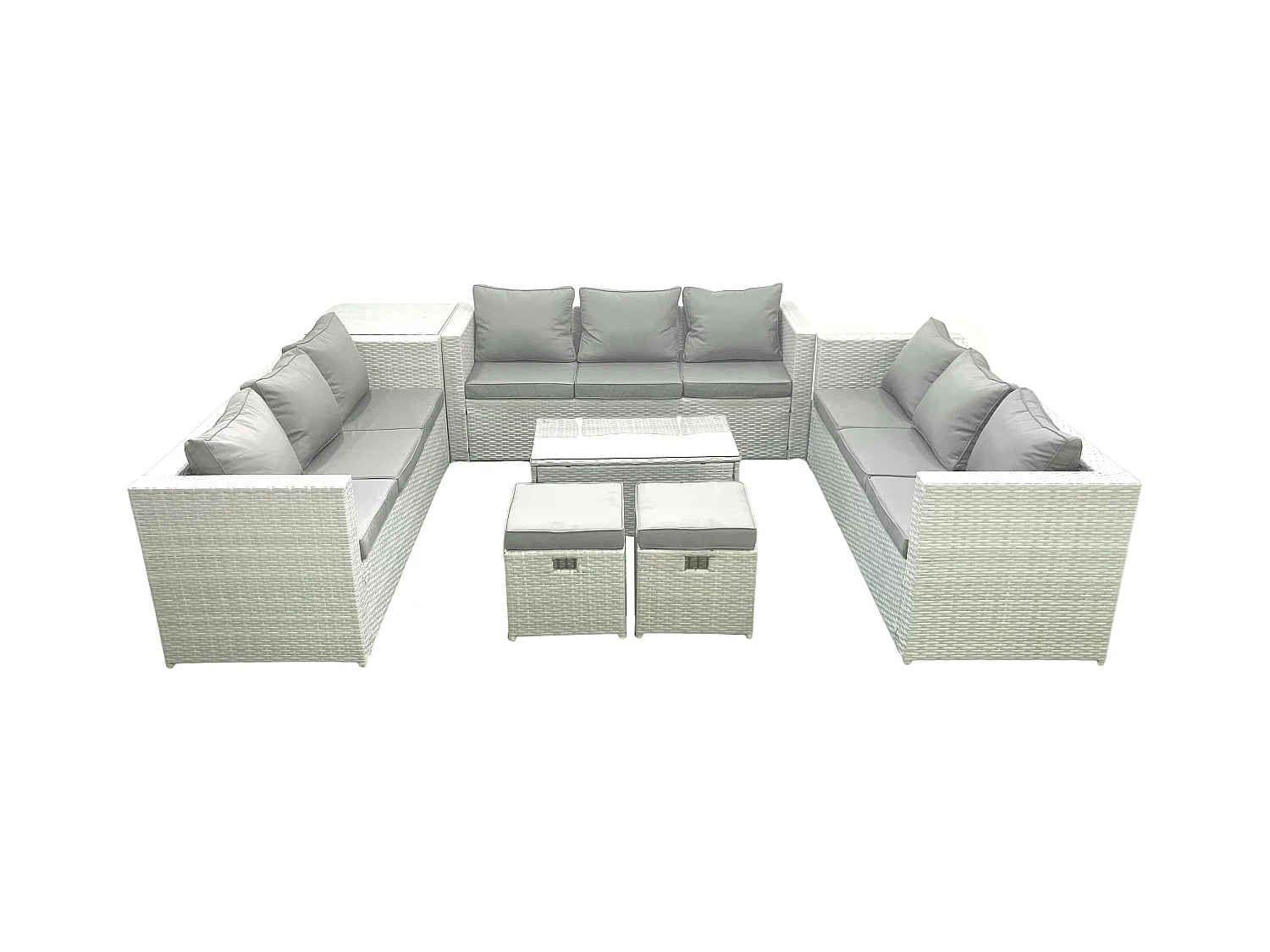 Ensemble de meubles de jardin en rotin 11 places avec Canapé de jardin Table basse 2 Petit pouf Table d'appoint Gris clair mixte