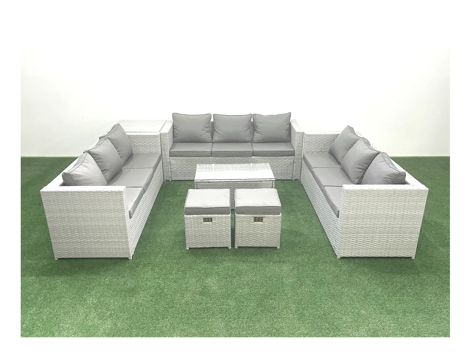 Ensemble de meubles de jardin en rotin 11 places avec Canapé de jardin Table basse 2 Petit pouf Table d'appoint Gris clair mixte