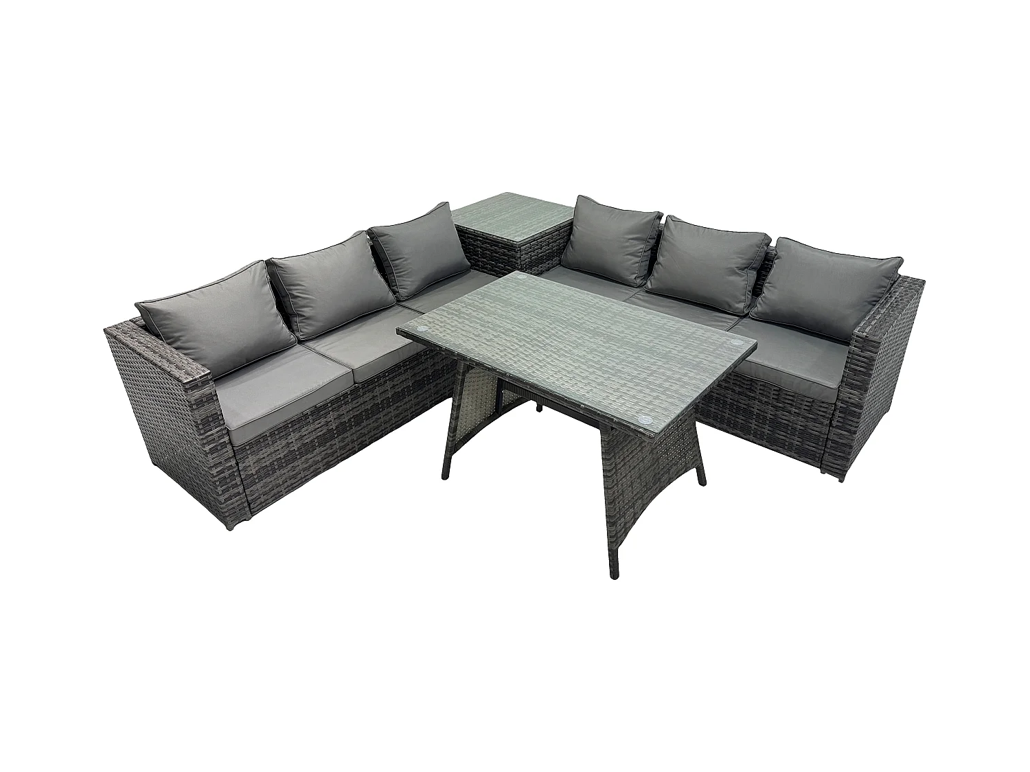 6 places Gris foncé mixte Salon de Jardin Extérieur en Résine avec 2 Tables