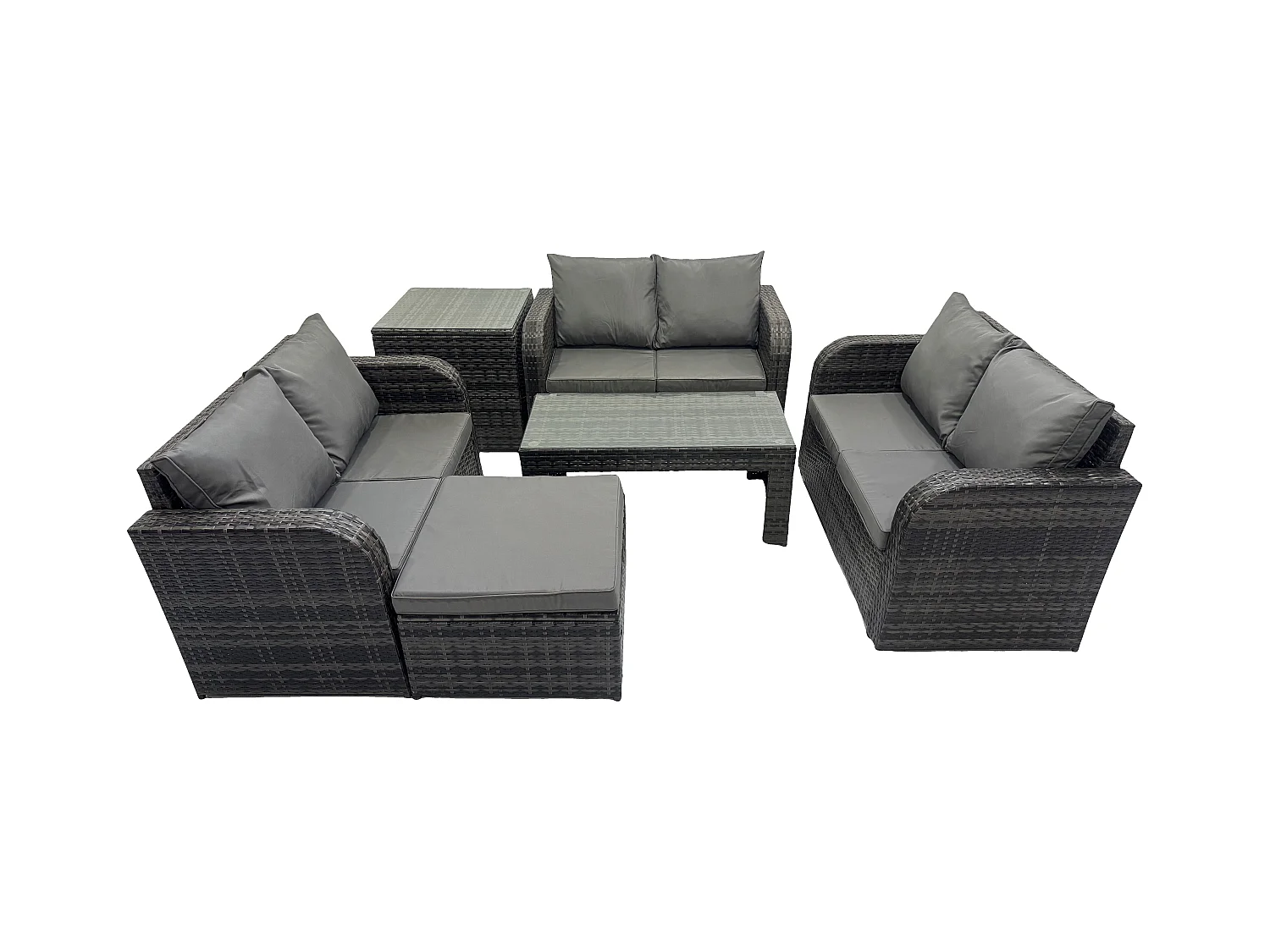 Salon de jardin 7 places Meubles de jardin avec Table basse Canapé d'amour Grand tabouret Table d'appoint Gris foncé mixte