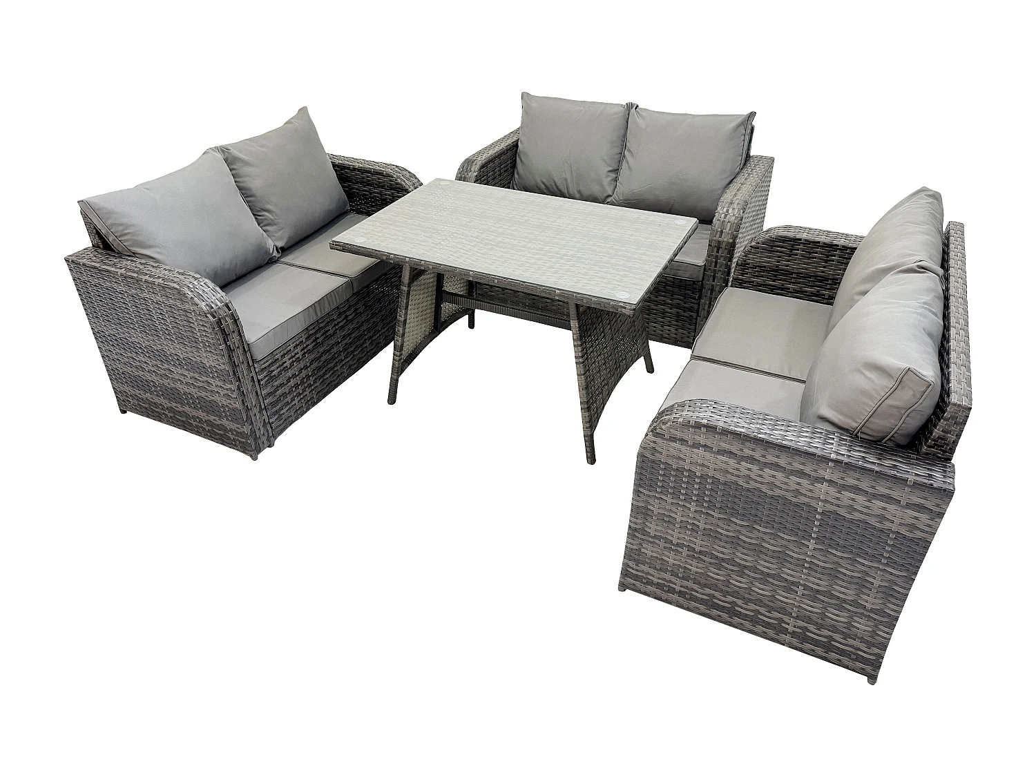 Salon de jardin 6 places avec Canapé d'amour Table à manger rectangulaire Gris foncé mixte