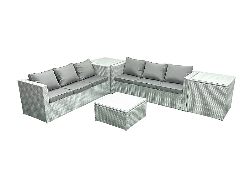 Ensemble de meubles de jardin en rotin 6 places Ensemble de canapés de jardin avec 2 Tables d'appoint Gris clair mixte