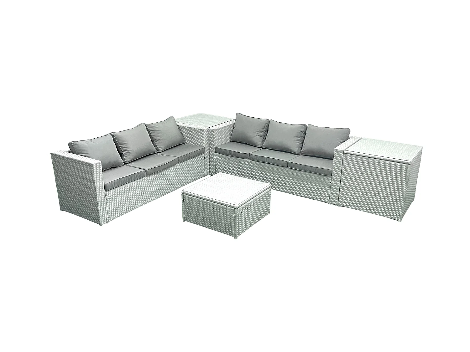 Ensemble de meubles de jardin en rotin 6 places Ensemble de canapés de jardin avec 2 Tables d'appoint Gris clair mixte