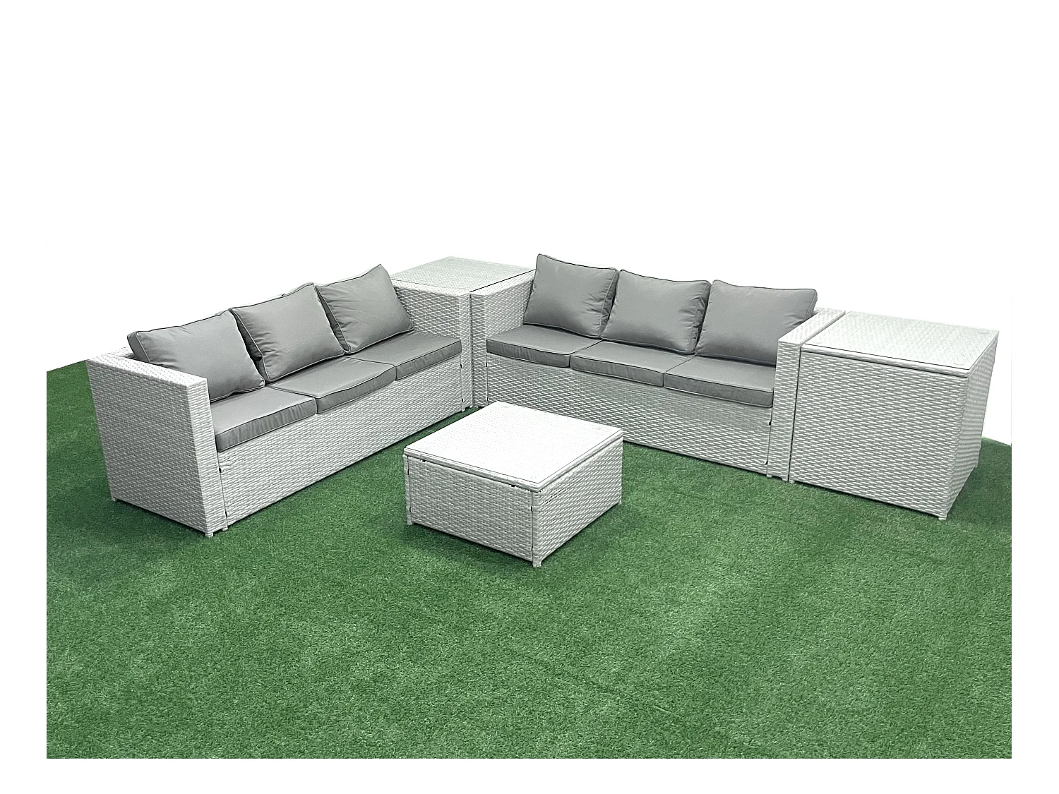 Ensemble de meubles de jardin en rotin 6 places Ensemble de canapés de jardin avec 2 Tables d'appoint Gris clair mixte