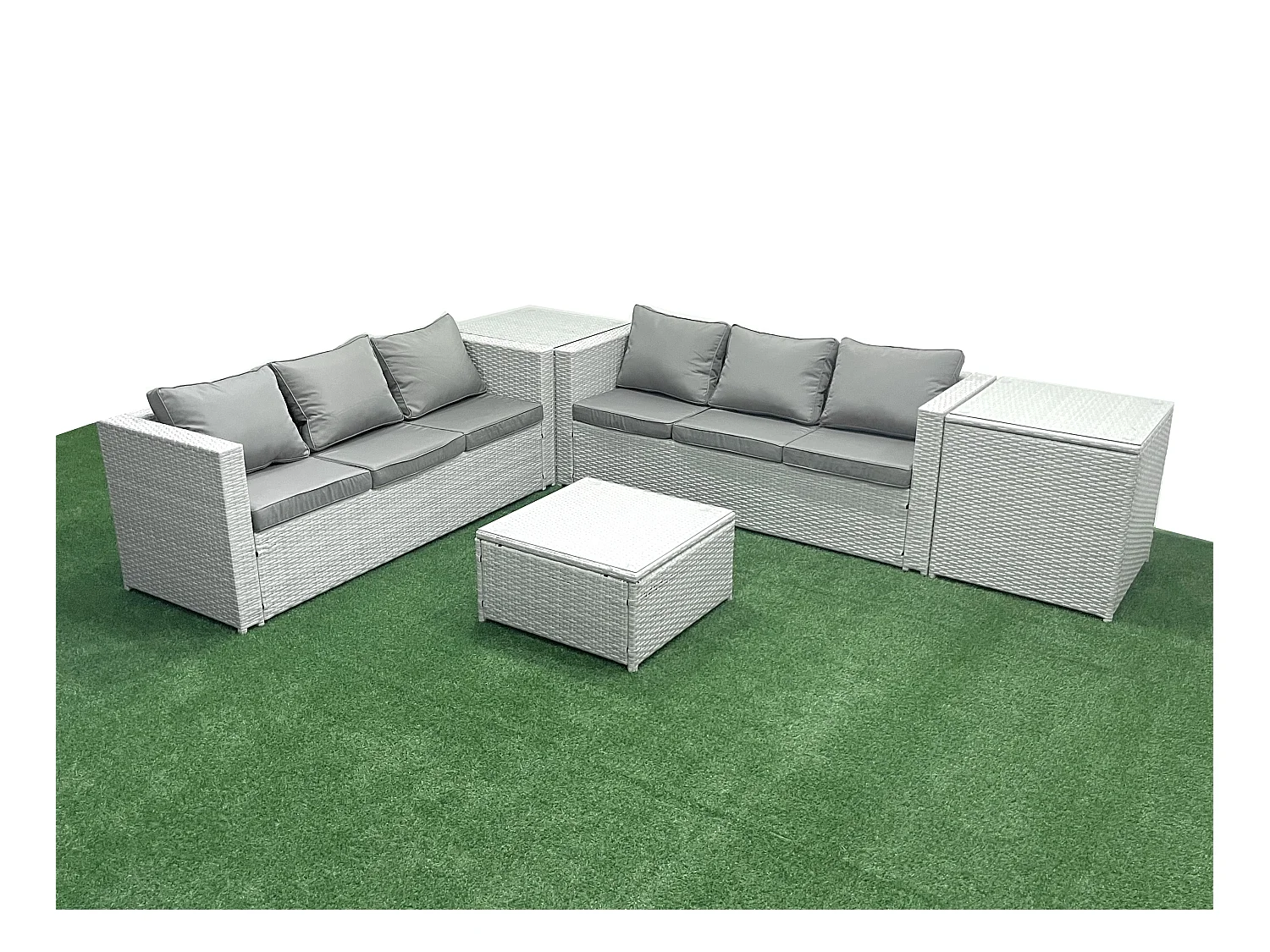 Ensemble de meubles de jardin en rotin 6 places Ensemble de canapés de jardin avec 2 Tables d'appoint Gris clair mixte
