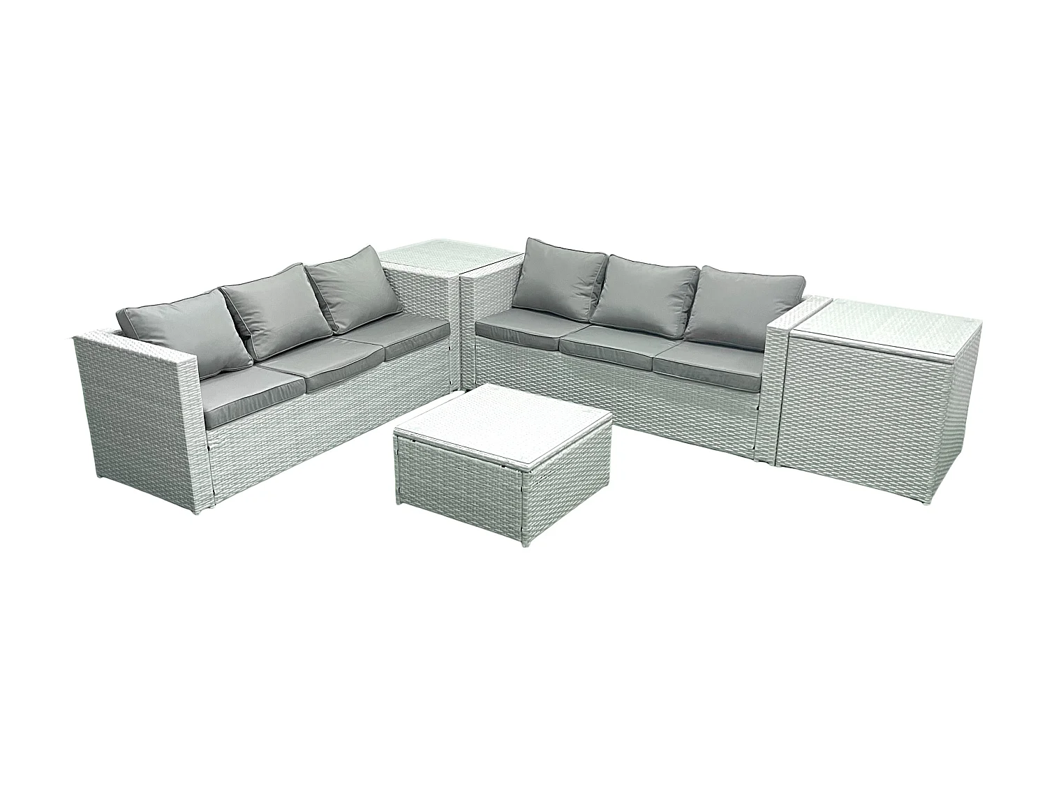 Gartenmöbel im Freien Polyrattan 6-Sitzer Rattan Garten Sofa Set mit 2 Beistelltischen Hellgrau gemischt