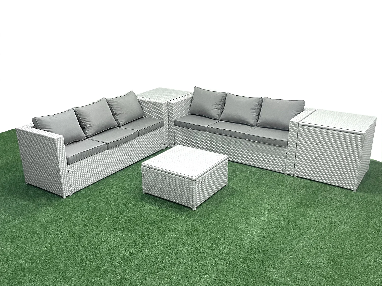 Gartenmöbel im Freien Polyrattan 6-Sitzer Rattan Garten Sofa Set mit 2 Beistelltischen Hellgrau gemischt