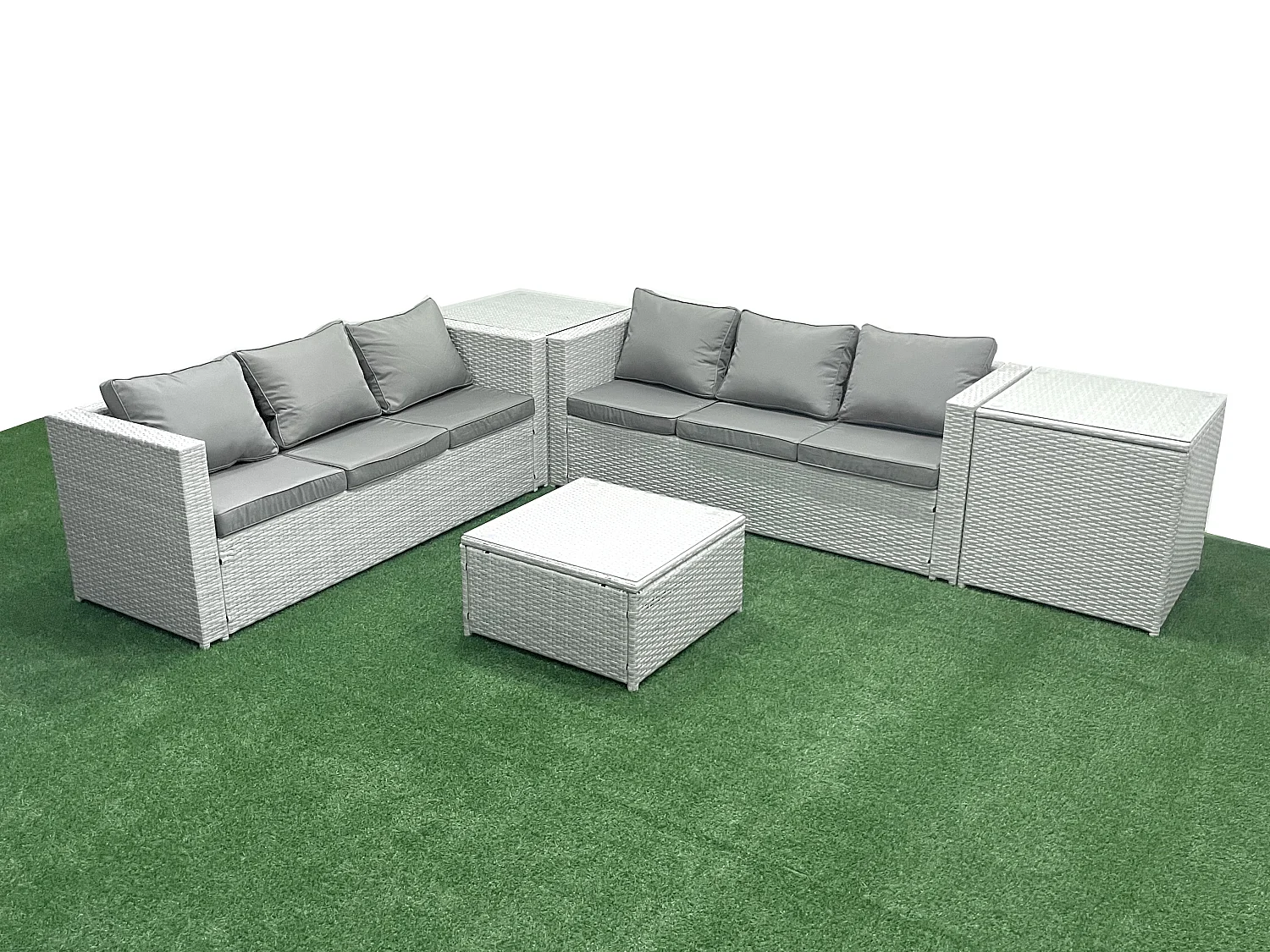 Gartenmöbel im Freien Polyrattan 6-Sitzer Rattan Garten Sofa Set mit 2 Beistelltischen Hellgrau gemischt